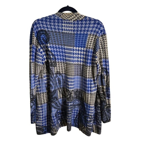 Talbots Woman Pure Merino Wool Houndstooth Paisley Cardigan Sweater Size 1X - Picture 3 of 7